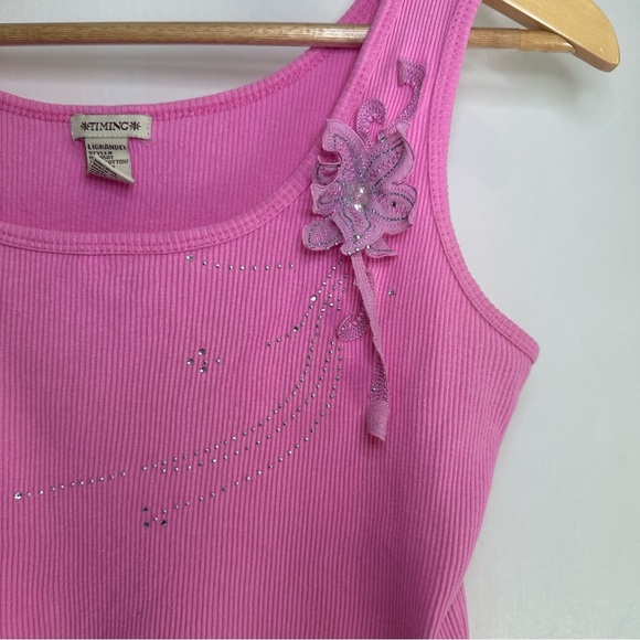 Timing Y2K Sequin Tank Top. Size: Large. Color: Bubblegum Pink. - Picture 2 of 4